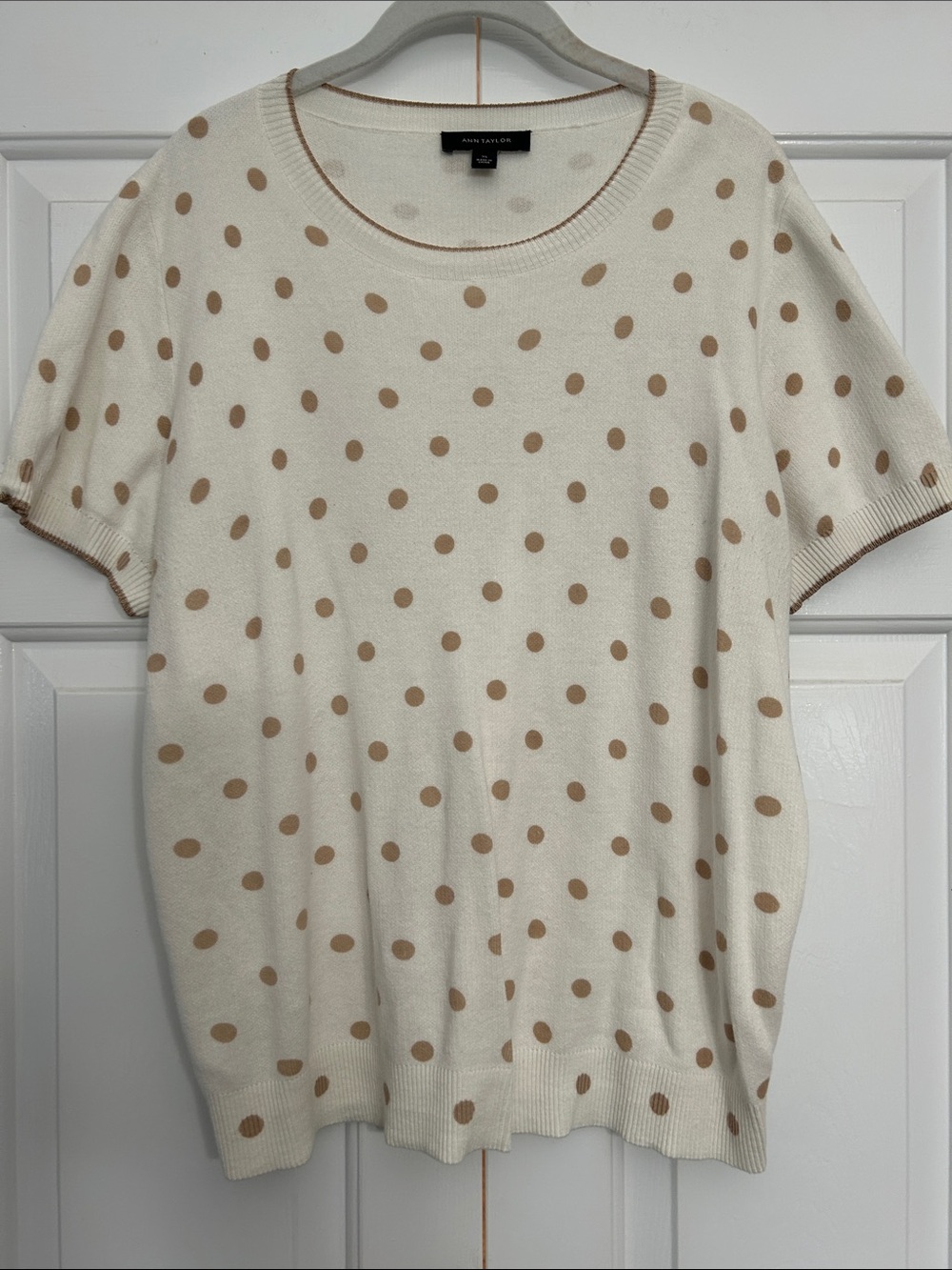 Ann Taylor Cream Short Sleeve Polka Dot Sweater
